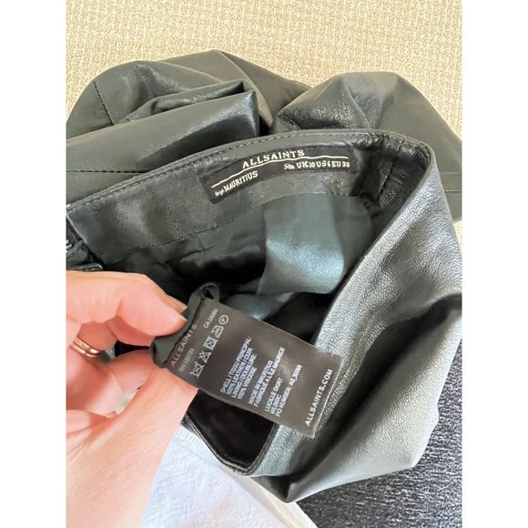 Allsaints Womens Knee Length Full Zip Leather Pencil Skirt Dark Green Size 6 - Picture 3 of 3